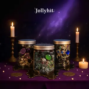 【Color-Themed】Jollyhit Light Goth Witch Mystery Jewelry Jar – 30 pcs Costume Jewelry Blue  Green Purple Rings, Necklaces, Earrings & Bracelets Set daily gift surprise gothic box