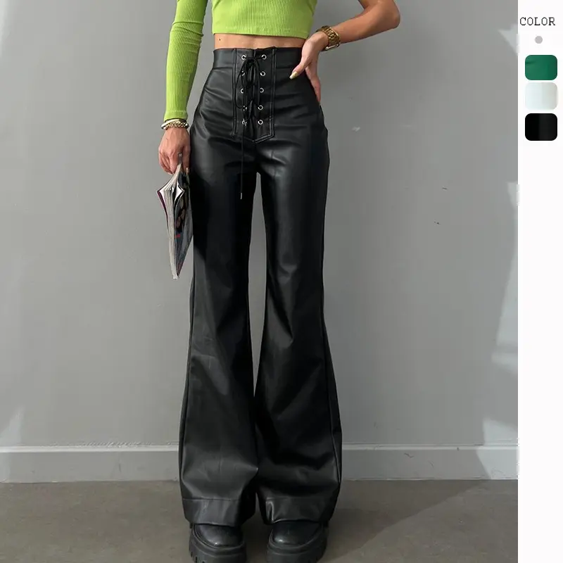 Women's clothing popular fashion sexy high-waisted trousers flared pants leather pants women's pants