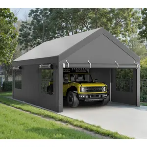 Carport, 12x20 ft Heavy Duty Carport Canopy with Roll-up Windows, Portable Garage with Removable Sidewalls & Doors, Car Canopy with All-Season Tarp for Car, Truck, Boat