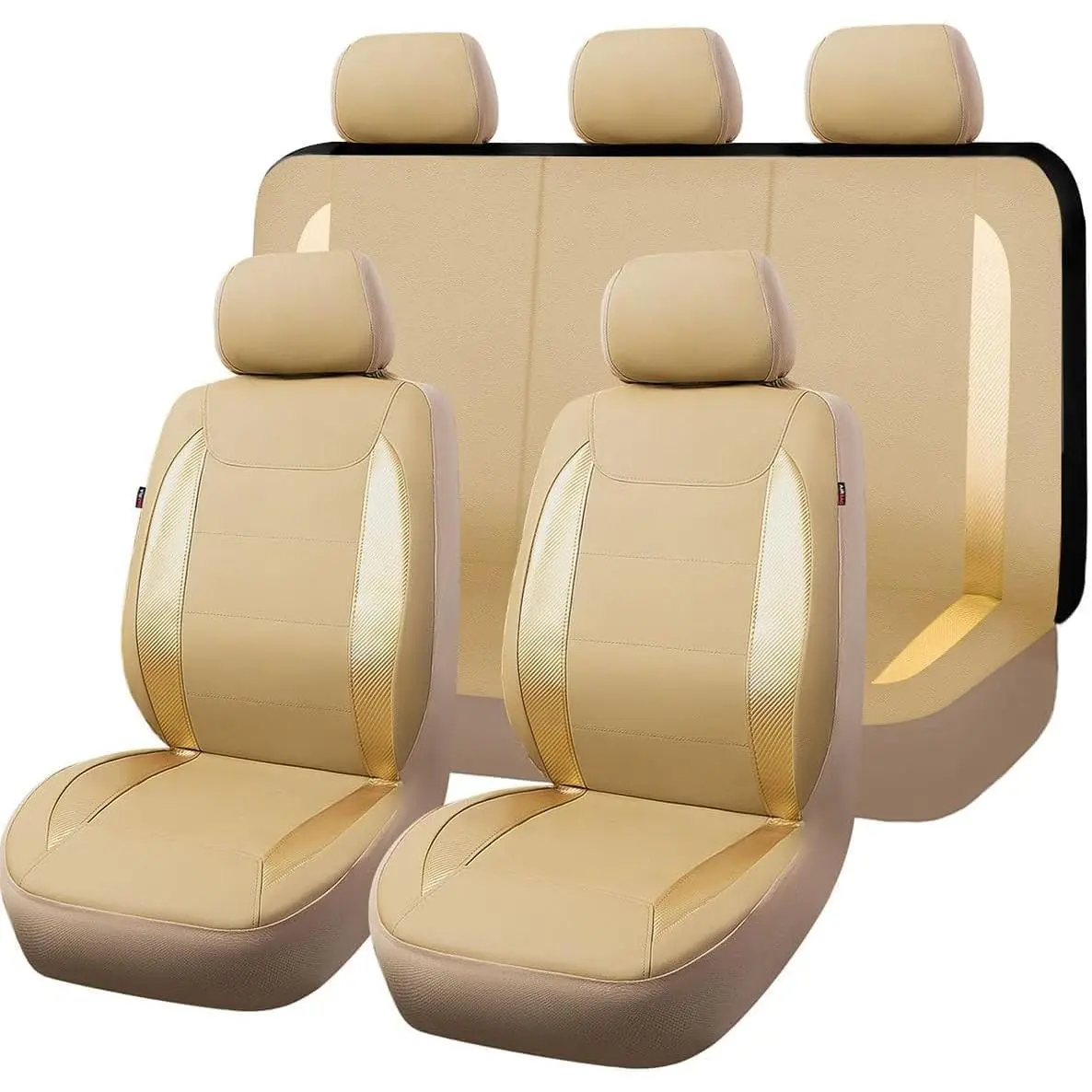 9-Piece PU Universal Car Seat Covers, PU Leather with Stitching, Independent Bag Packaging, Includes Additional Courier Bag for Shipping, Durable and Easy to Install, Khaki