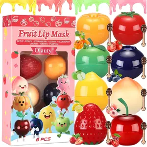 4/6/8-Piece Honey Jar Fruit-Flavored Lip Mask Moisturizer Balm, Combo Natural Non-Drying Hydrated Lip Treatments with Vitamin C & Extracts, Portable Adult Daily Use, All Skin Types, Christmas Gifts, Fruit-Flavored Lip Treatments