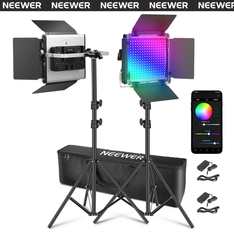 NEEWER Upgraded 660 PRO II RGB LED Video Light with App Control & Tripod Stand Kit, 2 Pack 50W/1% Min Dimming/CRI97+/3200-5600K for Game Streaming YouTube Studio, Bluetooth tiktokshopbacktoschool