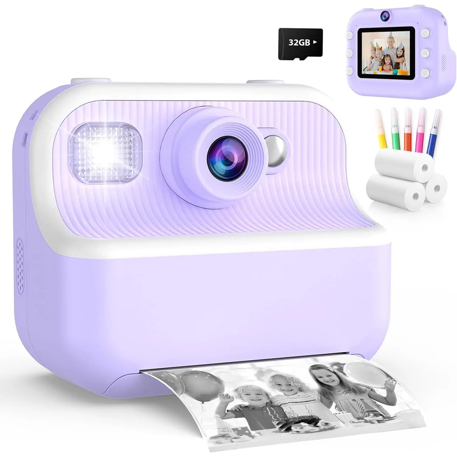 Kids Camera Instant Print, Toys for 3-12 Year Old Girls Christmas Birthday Gifts, 48MP Kids Selfie Digital Camera, 1080P HD Children Video Recorder, 2.4" Toddler Camera with Print Paper