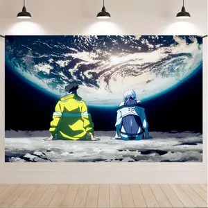 Cyberpunk Edgerunners Neon City Tapestry, Futuristic Night Skyline Anime Style Wall Hanging, Sci-Fi Backdrop Decor