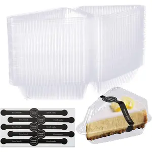 200 Pcs Cake Slice Container with Lids Clear Plastic Hinged Cheesecake Containers Individual Disposable Triangle Cake Boxes for Pie Slice Cheesecake, Flan, Desserts - Take Out Togo