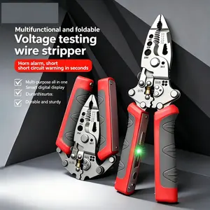16-in-1 Multifunctional Electrician Pliers with Wire Puller, Insulated Anti-slip Grip, Built-in Flathead Screwdriver, Wire Stripper, Crimper, Hex Key, Cable Cutter, Voltage Tester, 12V-250V AC DC Detection, LED Flash, Sound Alarm for Electric Maintenance