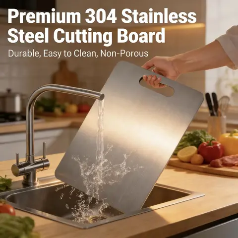 LVABZ 304 Stainless Steel Chopping Board - Rectangular, Premium Food Grade, Portable Double-Sided Kitchen Tool for Adults, Smooth Surface, Durable, Mold-Resistant, Dish-Safe, Quick-Wipe Clean, Tight-Space Fit, Ideal for Fruit Slicing, Home/Outdoor Use