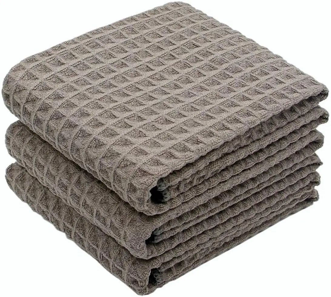 3-Pack Rectangular Gray Microfiber Waffle Weave Kitchen Cleaning Cloths (16x24 in) - Soft, Thick, Lightweight, Absorbent Towel, Low Linting, Machine Wash for Kitchen Dish Drying
