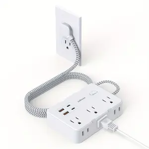 Power Strip Surge Protector - 6 Widely Outlets with 4 USB Ports (2 USB C), 2-Side Outlet Extender Strip, 5/10/15 Ft Extension Cord Flat Plug, Wall Mount Small Multifunctional Power Strip for Travel Home Office College Dorm USB Ports Socket