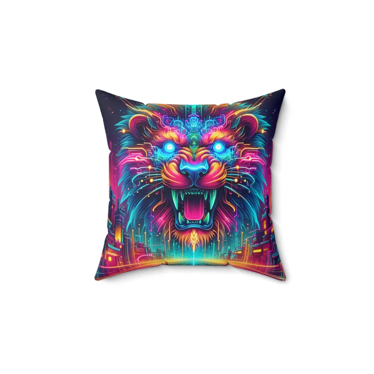 Neon Lion Spun Polyester Square Pillow