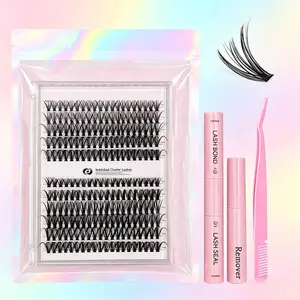 Lash Extension Kit DIY with Adhesive Remover for Safe Removal, 240 Clusters 9-17mm, 30D/40D Volumes, Bond Glue, Sealant, Tweezers, Home Use Eyelash Starter Kit,4 in 1 set