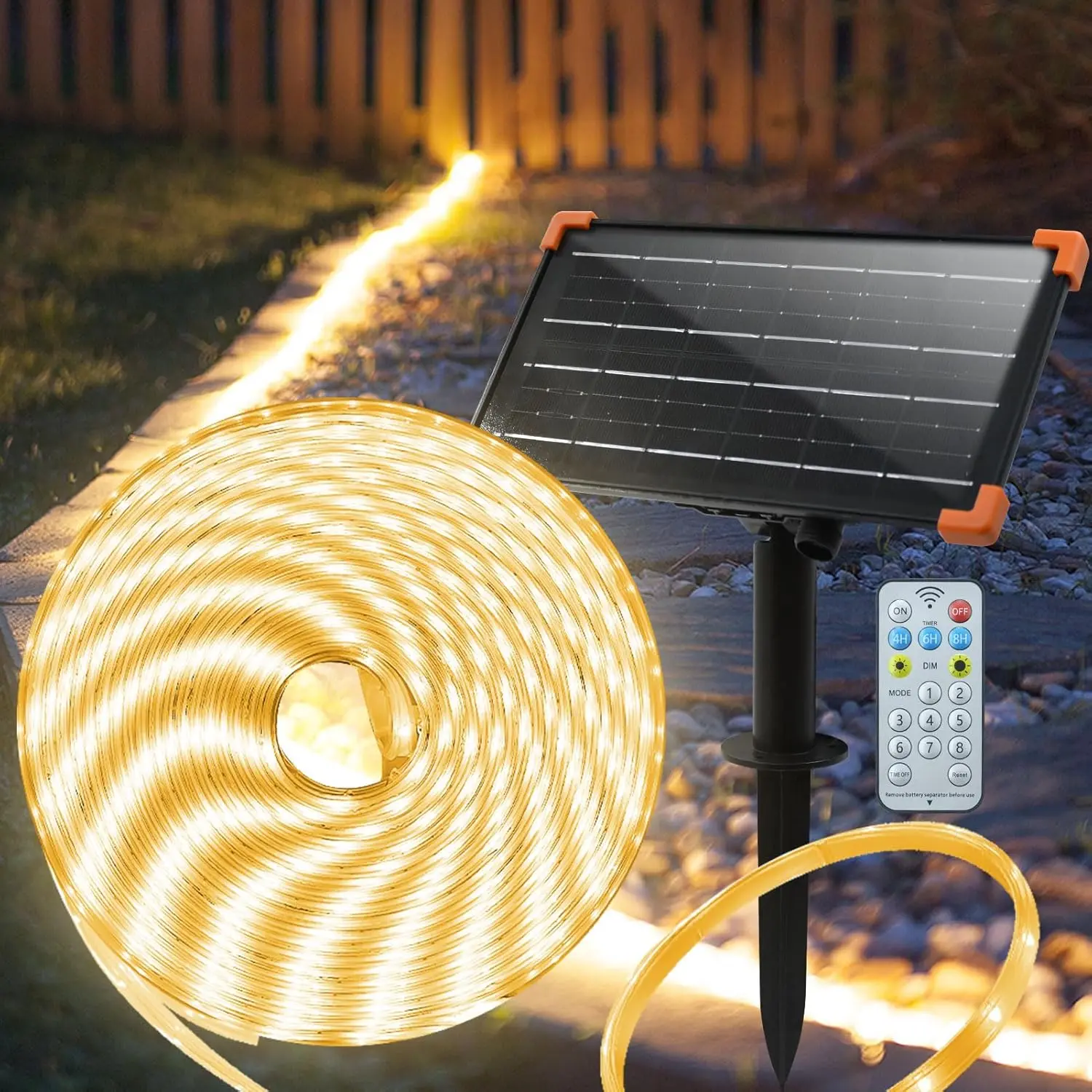 echosari Solar LED Strip Lights Outdoor | Solar + DC Charging | IP65 Waterproof, Auto On/Off with Timer & Remote, 8 Modes, Flexible Self-Adhesive for Patio • Garden • Pool • Camping