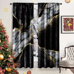 2 pieces of marble-patterned printed curtains, made of polyester and semi-transparent, machine washable, suitable for bedrooms, living rooms and home decoration curtains.