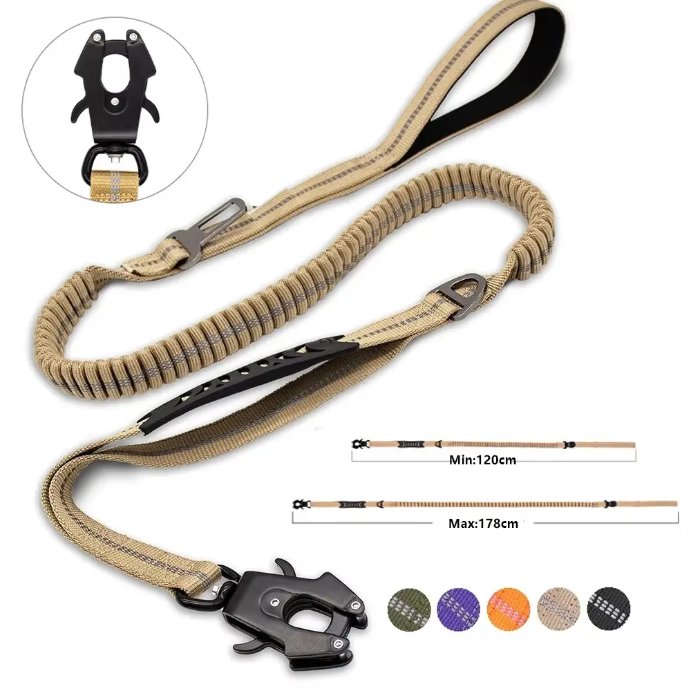 Tactical Bungee Dog Leash for Large Dogs, Heavy-Duty Reflective Leash with Shock Absorption, No-Pull Control Handle, and Car Seatbelt for Travel, Bungee Leashes