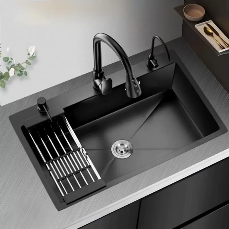 Nano Stainless Steel Kitchen Sink, Single Bowl Sink with Pull Down Faucet & Workstation Accessories
