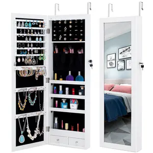 Starry Home Jewelry Storage Mirror Cabinet With 6 LEDs Can Be Hung On The Door Or Wall, 2 Drawers,Durable Antique Assembled,Unique Valentine’s Day gifts