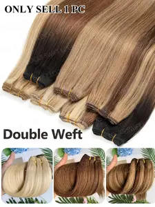 12-22 inches Straight Human Hair Weft Extensions Real Hair Extensions Natural Sewing in Hair Bundles Double Weft Hairpieces Micro Ring Hair Weaves 12 Colors Options