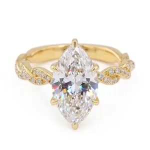 18K Gold Plated Marquise Cut Ring for Women, 5A Grade Hearts & Arrows Cubic Zirconia Stackable Wedding Band