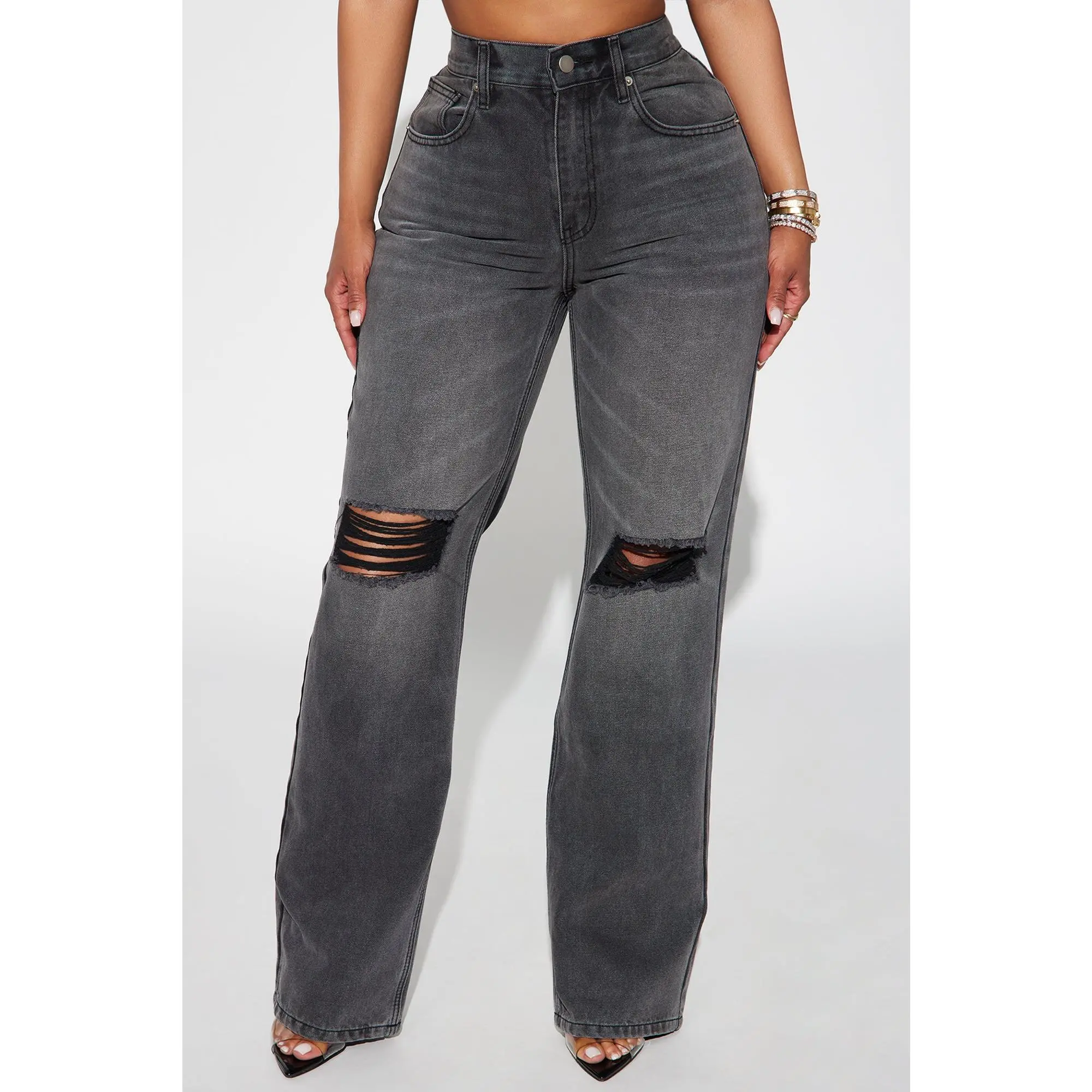 Close To You Ripped Straight Leg Jeans - Grey