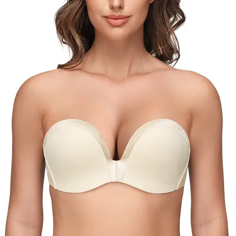 Wingslove Deep V Push Up Strapless Bra For Women's Comfort Supportive Wireless Bras