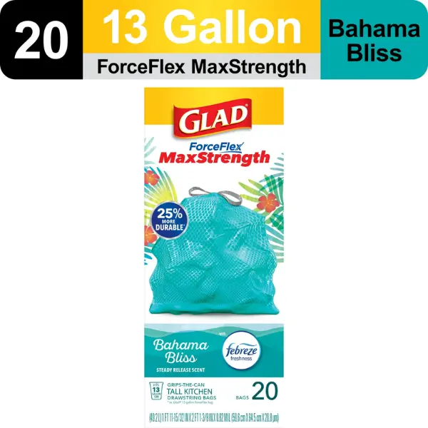 Glad ForceFlex MaxStrength Scented Tall Kitchen Trash Bags, 13 Gallon, 20 Bags