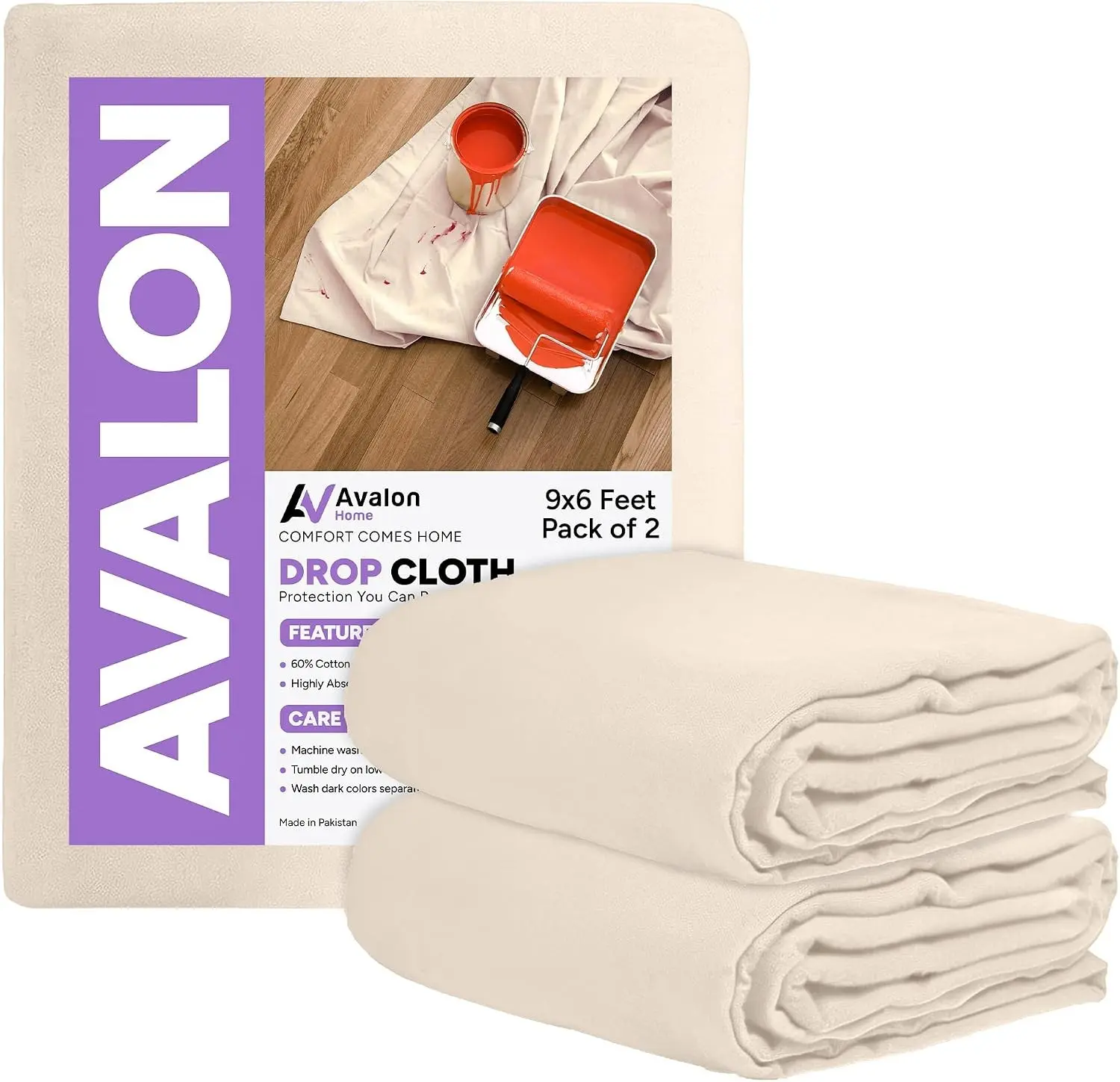 Canvas Drop Cloth for Painting 9x6 feet Pack of 2-8oz Painters Drop Cloths for Painting - All Purpose Canvas Tarps for Floor & Furniture Protection - Recycled Cotton Fabric