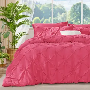 Hot Pink Queen Comforter - 3 Boho Pintuck Comforter Sets, Lightweight  Warm Comforter Queen with 2 Pillowcases for