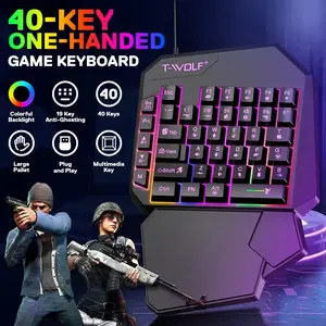 T-WOLF 2-in-1 Half-Hand Mechanical Gaming Keyboard Set Wired RGB Illuminated with Wrist Rest Mobile Converter for Android iOS Compact PC Phone Gaming Combo