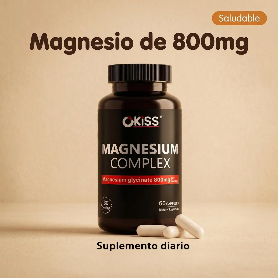 Okiss Complejo de Magnesio 800 mg | Fórmula 5 en 1 con Ashwagandha, L-teanina, Manzanilla y Vitamina B6 | Cápsulas veganas Apoyo para el Bienestar Diario y la Relajación
