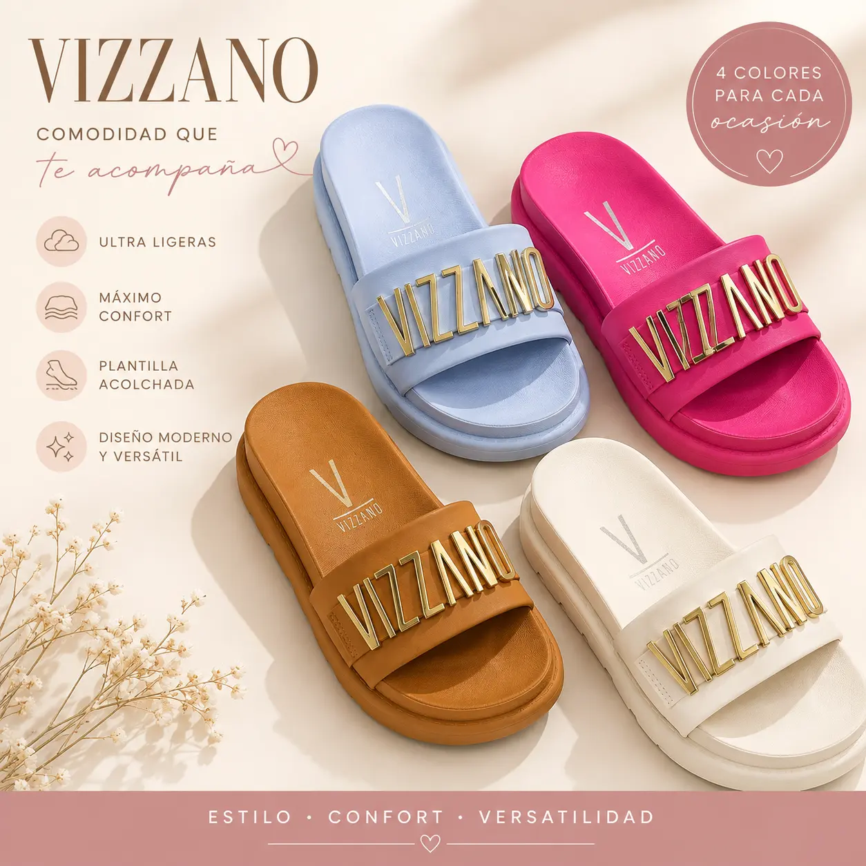 Vizzano Brazilian Sandal Casual Comfortable Style with Gold Letter Design Versatile & Stylish Everyday Wear Summer Outdoor Footwear Flipflop