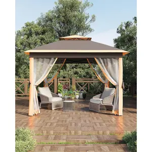 Garvee Folding Canopy 11x11ft With Mosquito Net – Water and UV Resistant – Sturdy Metal Frame – Easy Assembly – Perfect For Garden, Terrace, Party, Dark Khaki and Light Khaki