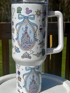 Princess Castle Coquette Bow Inspired 40oz Tumbler | Theme Park Collage Inspired 40oz Tumbler | Magic Castle Inspired Tumbler