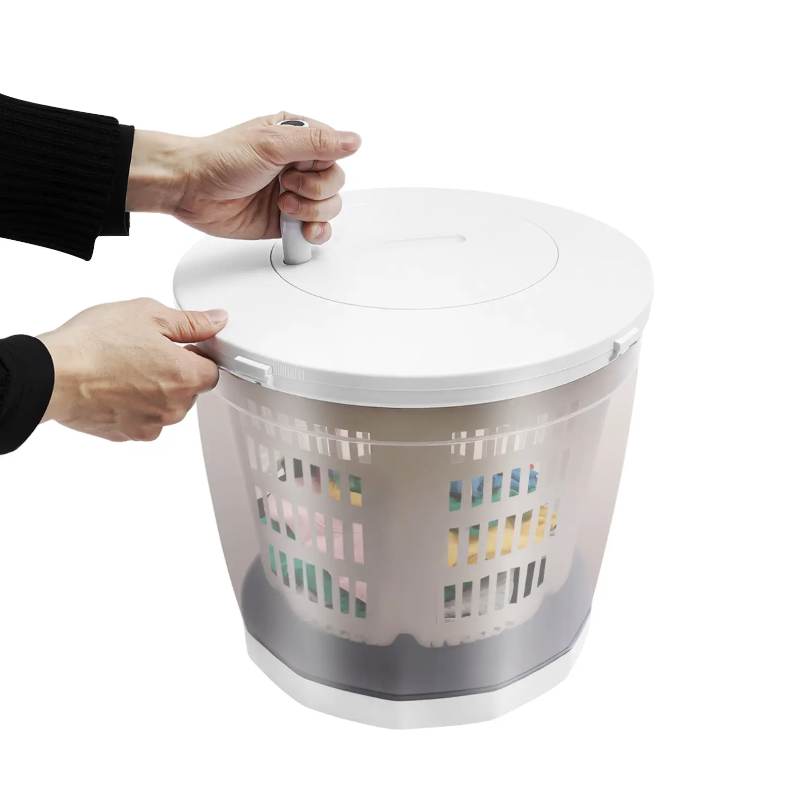Manual Non-Electric Mini Portable Washing Machine with Spin Dryer, 2kg/4.4lbs Capacity, Eco-Friendly Underwear Handwash, Freestanding Tabletop Round Shape with Suction Cups & Foldable Handle, Compact Lightweight for Travel/Apartments, Graduation Gift, Mod