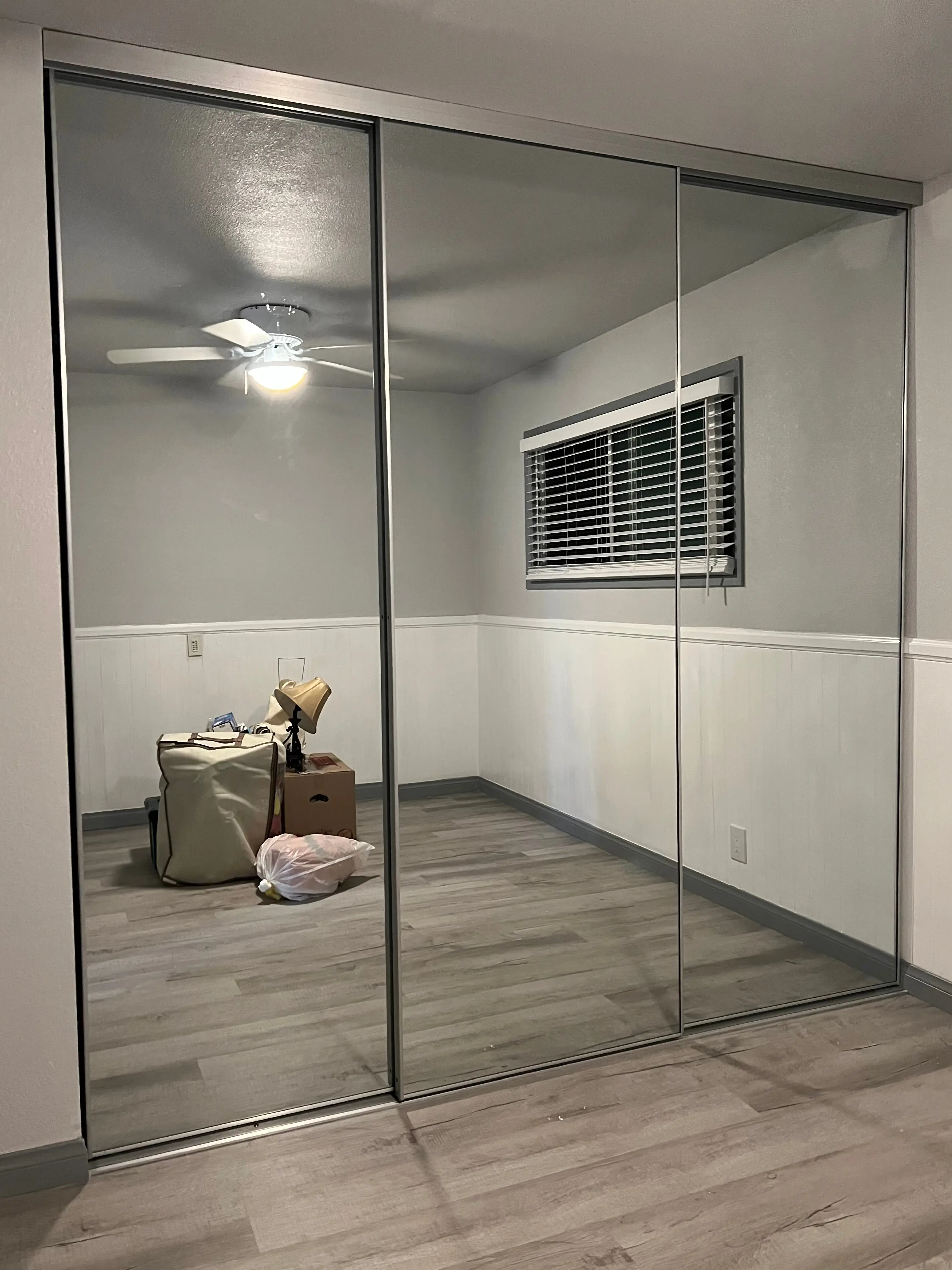 Grey Satin Anodize Sliding Mirror Closet Door Set