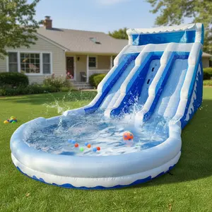 20.6x9.5x9.3Ft Large Safari Inflatable Water Slide Swimming Pool Play Center Triple Water Slides Lightweight Premium Water Slide For Kids Bounce House With Blower Commercial Rental