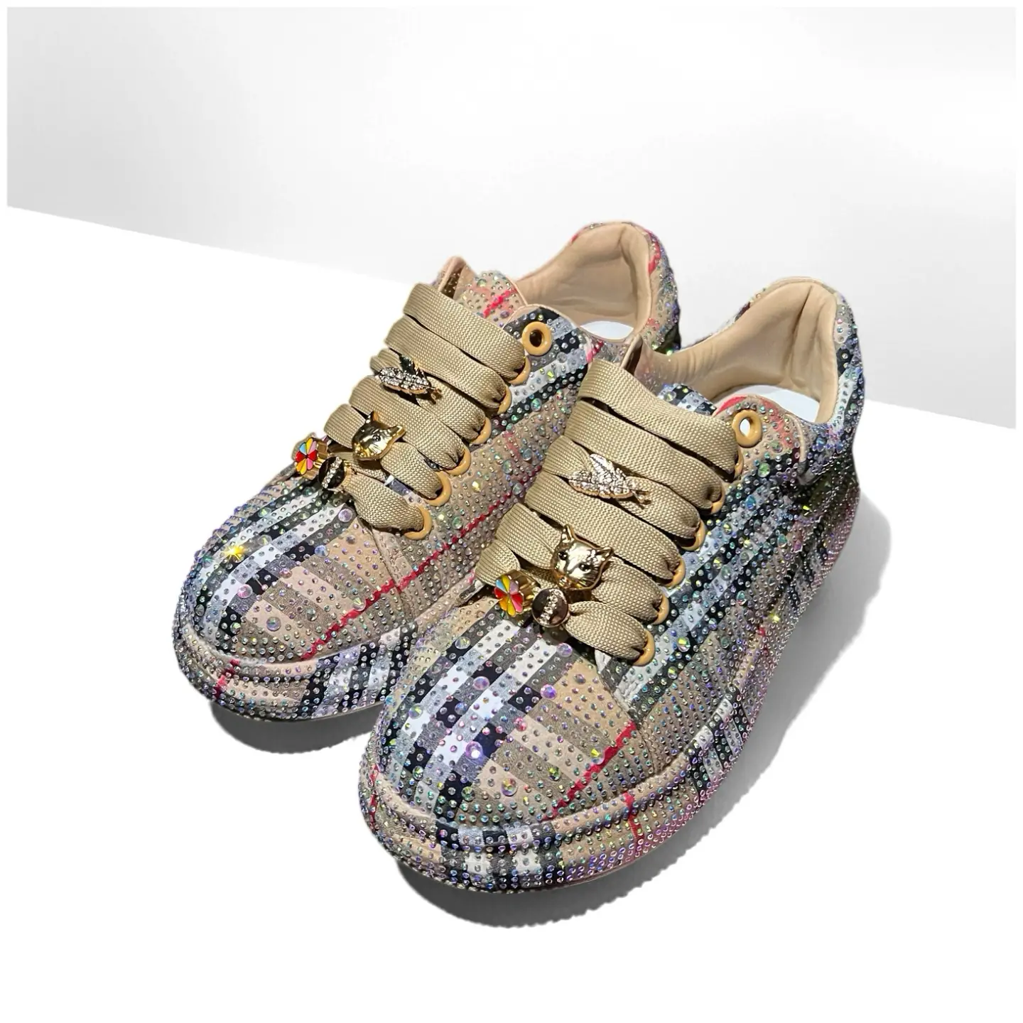 【Deals for You Days】Bling shoes Low-Top Casual Athletic Trainers - Fashionable, Lightweight, Luxurious, Breathable Footwear with Bold Stripes & Checks, Supreme Comfort, Durable Traction, Ideal for Elevated Street Style Walking Shoes Girl Women Sneaker