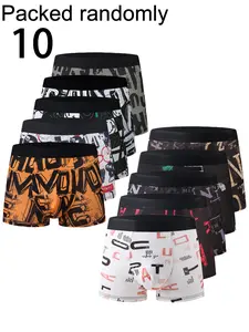 10-Pack Men's Boxer Briefs, Underwear, Geometric Pattern, Mid-Waist, High Elasticity, Soft Skin-Friendly, No Roll Edge, Trendy Casual Four-Panel Shorts