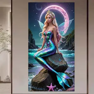 1 set of DIY diamond painting kit, 5D diamond art kit, DIY decoration mermaid, starry sky, ocean. Full round diamonds in diamond painting kit, mosaic, diamond art, DIY art home decoration, suitable for Christmas.
