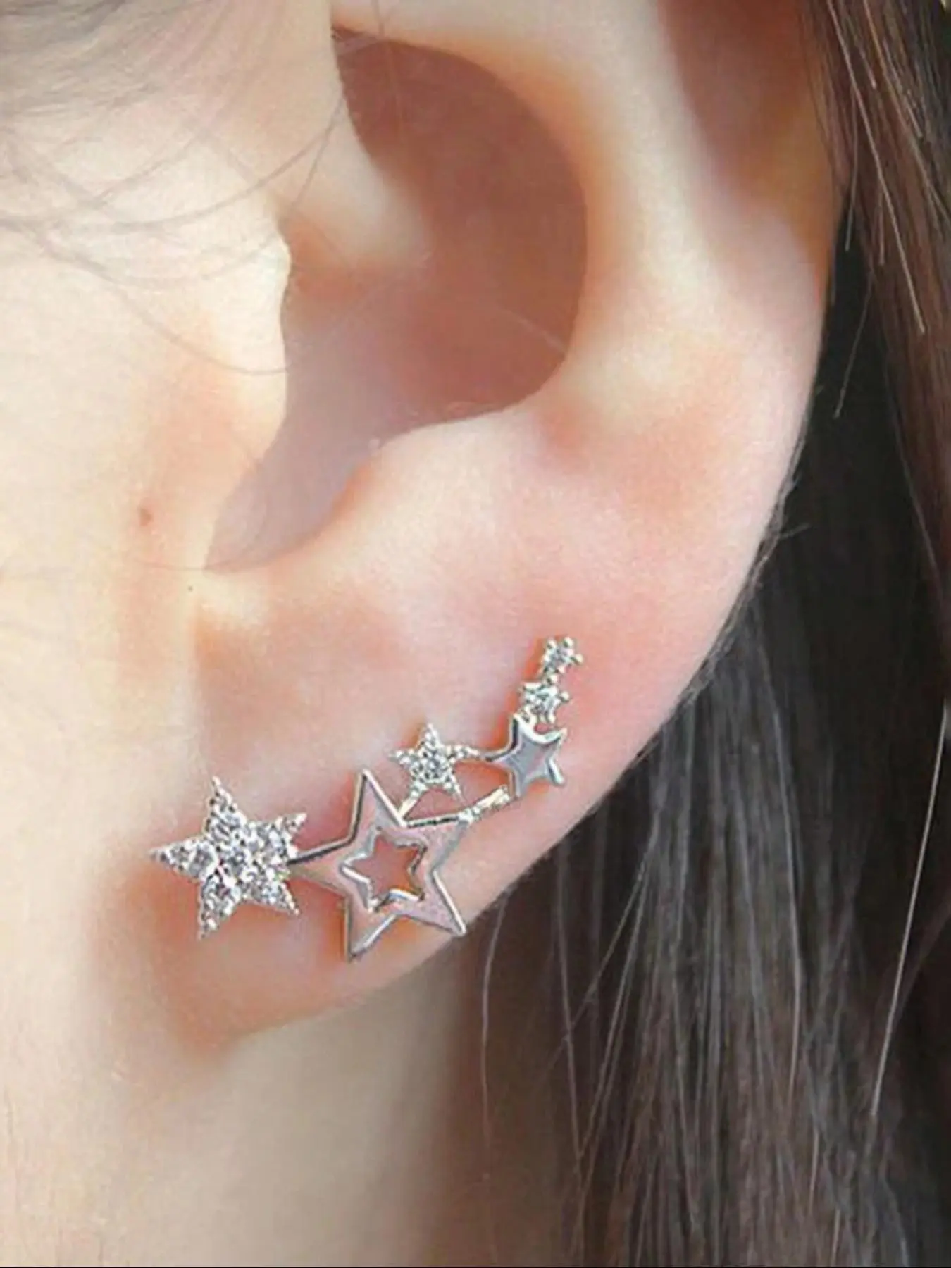 1 Pair Rhinestone Star Earrings, Unique Women's Sparkling Star Studs, Perfect for Daily Wear Jewelry, Fashionable Accessories