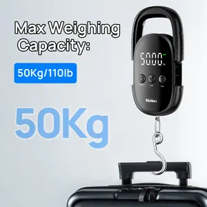 Meilen 50KG Digital Hanging Scale Rechargeable Portable Luggage & Fishing Scale with LED Display Stainless Steel Hook for Travel Kitchen Outdoor
