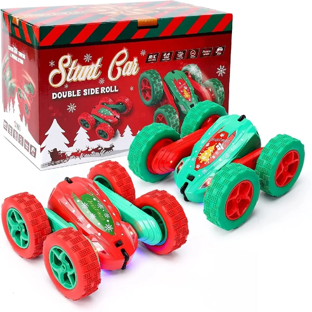 Gaomon 2-Pack High Speed RC Stunt Car - 2.4Ghz Tech Flexible Wheels, 4WD Dual Motor Off-Road Plastic Vehicle, 4 Antishock Wheels, 360-Degree Flips, Double-Sided Rotation, Tumbling Action, 4 Rechargeable Batteries, for Ages 12+ Outdoor Play