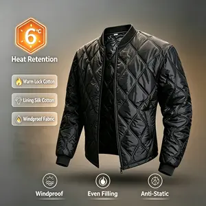 Winter versatile warm men’s aviator jacket with diamond quilting, windproof design, silk cotton lining, anti-static, lightweight outerwear