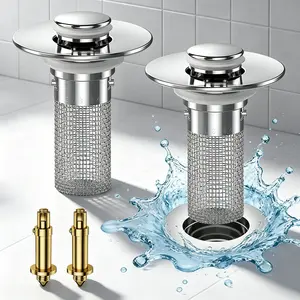 Anti-Odor Pop-Up Drain Strainer, Stainless Steel Hair Catcher with Detachable Filter Basket for Bathroom