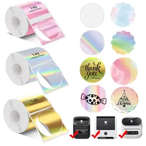 1 roll of circular transparent holographic color label paper adhesive thermal paper 1.96 inches x 1.96 inches printer paper suitable for M220 M200 M221 M110 label machine, used for holiday greeting labels/barcodes/gift labels/small business/home stickers