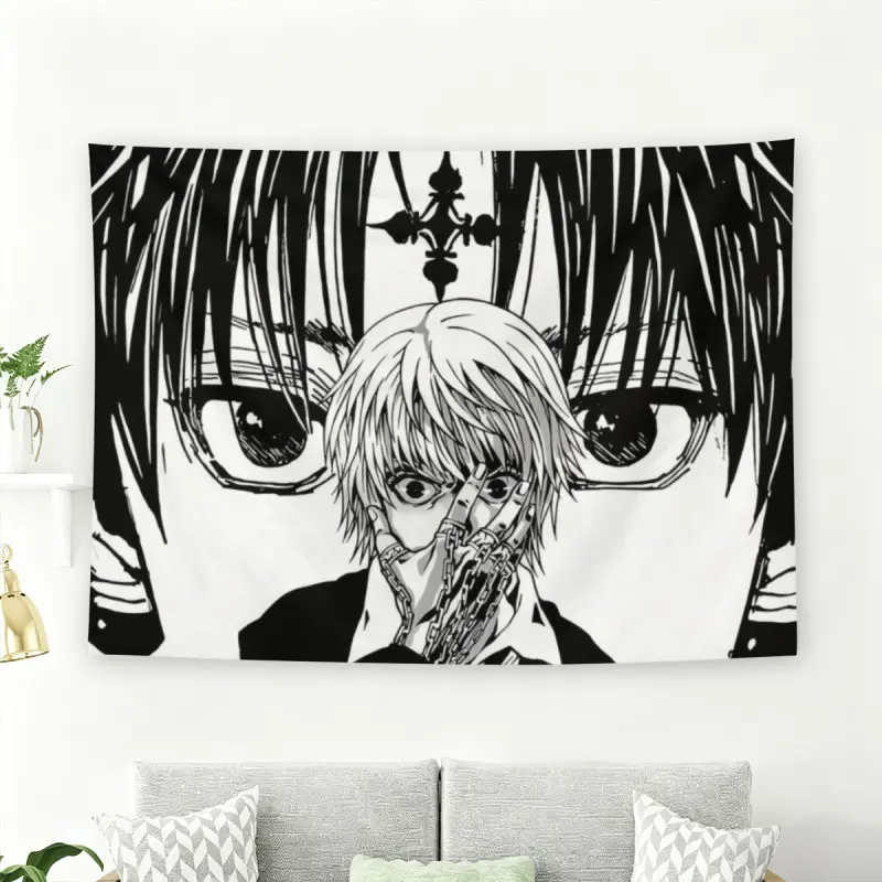 Hunter x Hunter Kurapika Polyester Print Wall Flag - Black and White Anime Character Tapestry, Black Flash Style, Machine Washable Home Supply, Indoor Room Decor