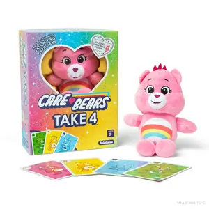 Care Bears Take 4 by Relatable – A fast, cute family card game featuring an exclusive Cheer Bear plushie. Perfect for family game night, kids games, and birthday gifts. Includes 84 Cards and 1 Plush