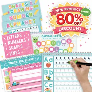 Hadley Designs Kids Grooved Handwriting Practice Magic Copybooks Reusable ABC Tracing Number Tracing Pen Refills Visual Learning Tools Home Classroom Student Essentials