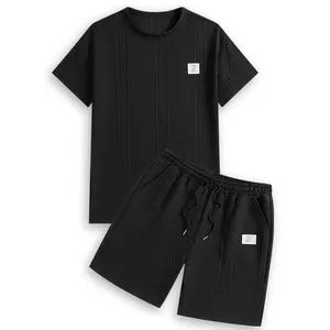 Men's Summer Casual Sports Suit 2-Piece Set Jacquard Texture Fabric Breathable Round Neck T-Shirt & Shorts Formal Tropical Man Top Suits Menswear Clothes Gamis SpringStatements