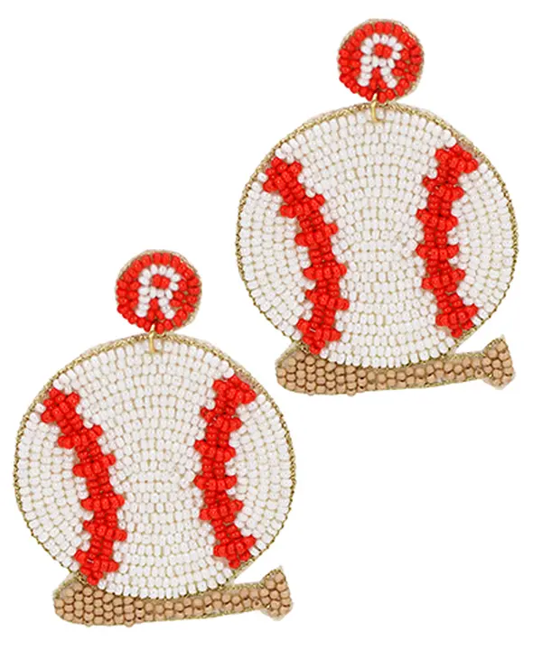 Home Run Beaded Baseball Earrings with Red and White Beads for Sports Fans