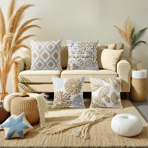 4pcs Throw Pillow Covers, Geometry Floral Print Pillow Covers, Modern Abstract Elegant Brown And Grey Cushion Covers, Home Decor Pillow Cases, For Porch Patio Couch Sofa Living Room Outdoor, Without Pillow Inserts